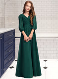 Kiera A-Line V-neck Floor-Length Chiffon Junior Bridesmaid Dress With Ruffles UKP0013427