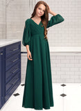 Kiera A-Line V-neck Floor-Length Chiffon Junior Bridesmaid Dress With Ruffles UKP0013427