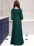 Kiera A-Line V-neck Floor-Length Chiffon Junior Bridesmaid Dress With Ruffles UKP0013427