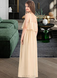 Josephine A-Line Square Neckline Floor-Length Chiffon Junior Bridesmaid Dress With Bow(s) Cascading Ruffles UKP0013428