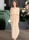 Josephine A-Line Square Neckline Floor-Length Chiffon Junior Bridesmaid Dress With Bow(s) Cascading Ruffles UKP0013428