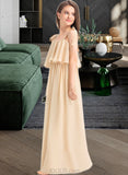 Josephine A-Line Square Neckline Floor-Length Chiffon Junior Bridesmaid Dress With Bow(s) Cascading Ruffles UKP0013428