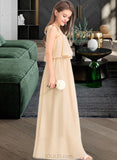 Josephine A-Line Square Neckline Floor-Length Chiffon Junior Bridesmaid Dress With Bow(s) Cascading Ruffles UKP0013428