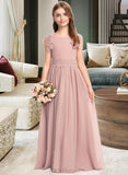 Natalie A-Line Scoop Neck Floor-Length Chiffon Lace Junior Bridesmaid Dress With Bow(s) UKP0013429