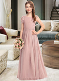 Natalie A-Line Scoop Neck Floor-Length Chiffon Lace Junior Bridesmaid Dress With Bow(s) UKP0013429