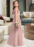 Natalie A-Line Scoop Neck Floor-Length Chiffon Lace Junior Bridesmaid Dress With Bow(s) UKP0013429