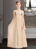 Adrianna A-Line V-neck Floor-Length Chiffon Sequined Junior Bridesmaid Dress With Ruffle UKP0013430