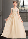 Adrianna A-Line V-neck Floor-Length Chiffon Sequined Junior Bridesmaid Dress With Ruffle UKP0013430