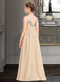 Adrianna A-Line V-neck Floor-Length Chiffon Sequined Junior Bridesmaid Dress With Ruffle UKP0013430