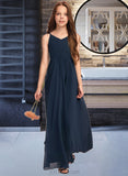 Guadalupe A-Line V-neck Floor-Length Chiffon Junior Bridesmaid Dress With Bow(s) UKP0013432