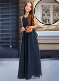 Guadalupe A-Line V-neck Floor-Length Chiffon Junior Bridesmaid Dress With Bow(s) UKP0013432