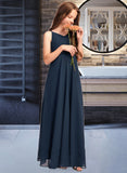 Guadalupe A-Line V-neck Floor-Length Chiffon Junior Bridesmaid Dress With Bow(s) UKP0013432