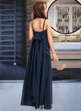 Guadalupe A-Line V-neck Floor-Length Chiffon Junior Bridesmaid Dress With Bow(s) UKP0013432