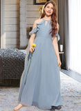 Vivienne A-Line Scoop Neck Floor-Length Chiffon Junior Bridesmaid Dress With Bow(s) Cascading Ruffles UKP0013433