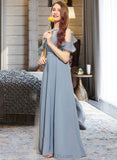 Vivienne A-Line Scoop Neck Floor-Length Chiffon Junior Bridesmaid Dress With Bow(s) Cascading Ruffles UKP0013433