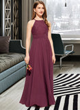 Arianna A-Line Square Neckline Floor-Length Chiffon Lace Junior Bridesmaid Dress UKP0013434