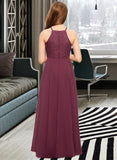 Arianna A-Line Square Neckline Floor-Length Chiffon Lace Junior Bridesmaid Dress UKP0013434