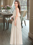 Makenzie A-Line V-neck Floor-Length Chiffon Junior Bridesmaid Dress UKP0013435