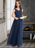 Carina A-Line Off-the-Shoulder Floor-Length Chiffon Junior Bridesmaid Dress With Ruffles UKP0013436