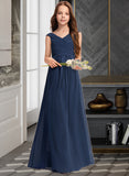 Carina A-Line Off-the-Shoulder Floor-Length Chiffon Junior Bridesmaid Dress With Ruffles UKP0013436