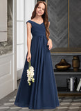 Carina A-Line Off-the-Shoulder Floor-Length Chiffon Junior Bridesmaid Dress With Ruffles UKP0013436