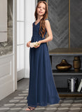 Carina A-Line Off-the-Shoulder Floor-Length Chiffon Junior Bridesmaid Dress With Ruffles UKP0013436