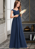 Carina A-Line Off-the-Shoulder Floor-Length Chiffon Junior Bridesmaid Dress With Ruffles UKP0013436