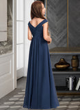 Carina A-Line Off-the-Shoulder Floor-Length Chiffon Junior Bridesmaid Dress With Ruffles UKP0013436