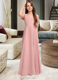 Ashly A-Line V-neck Floor-Length Chiffon Junior Bridesmaid Dress With Ruffle UKP0013437