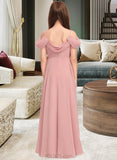 Ashly A-Line V-neck Floor-Length Chiffon Junior Bridesmaid Dress With Ruffle UKP0013437