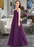 Heidi A-Line Square Neckline Floor-Length Chiffon Lace Junior Bridesmaid Dress With Bow(s) UKP0013438