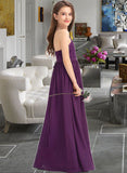 Heidi A-Line Square Neckline Floor-Length Chiffon Lace Junior Bridesmaid Dress With Bow(s) UKP0013438