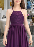 Heidi A-Line Square Neckline Floor-Length Chiffon Lace Junior Bridesmaid Dress With Bow(s) UKP0013438