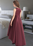 Lucille A-Line Scoop Neck Asymmetrical Satin Junior Bridesmaid Dress With Ruffle UKP0013439