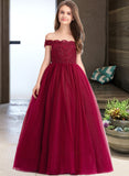 Sahna Ball-Gown/Princess Off-the-Shoulder Floor-Length Tulle Lace Junior Bridesmaid Dress With Beading Sequins UKP0013440