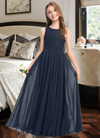 Yamilet A-Line Scoop Neck Floor-Length Chiffon Junior Bridesmaid Dress With Ruffle UKP0013441