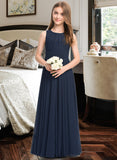 Yamilet A-Line Scoop Neck Floor-Length Chiffon Junior Bridesmaid Dress With Ruffle UKP0013441