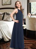 Yamilet A-Line Scoop Neck Floor-Length Chiffon Junior Bridesmaid Dress With Ruffle UKP0013441