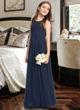 Yamilet A-Line Scoop Neck Floor-Length Chiffon Junior Bridesmaid Dress With Ruffle UKP0013441