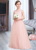 Elaina A-Line Scoop Neck Floor-Length Tulle Junior Bridesmaid Dress With Beading Sequins UKP0013444