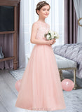 Elaina A-Line Scoop Neck Floor-Length Tulle Junior Bridesmaid Dress With Beading Sequins UKP0013444