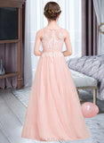 Elaina A-Line Scoop Neck Floor-Length Tulle Junior Bridesmaid Dress With Beading Sequins UKP0013444