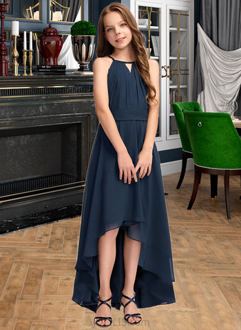 Janet A-Line Scoop Neck Asymmetrical Chiffon Junior Bridesmaid Dress With Bow(s) Ruffles UKP0013445