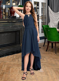 Janet A-Line Scoop Neck Asymmetrical Chiffon Junior Bridesmaid Dress With Bow(s) Ruffles UKP0013445