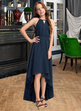 Janet A-Line Scoop Neck Asymmetrical Chiffon Junior Bridesmaid Dress With Bow(s) Ruffles UKP0013445