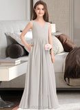 Lillie A-Line V-neck Floor-Length Chiffon Junior Bridesmaid Dress With Pockets UKP0013446