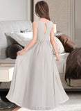 Lillie A-Line V-neck Floor-Length Chiffon Junior Bridesmaid Dress With Pockets UKP0013446