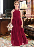 Viv A-Line Scoop Neck Floor-Length Chiffon Junior Bridesmaid Dress With Ruffle Beading Bow(s) UKP0013447