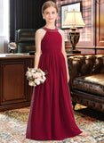 Viv A-Line Scoop Neck Floor-Length Chiffon Junior Bridesmaid Dress With Ruffle Beading Bow(s) UKP0013447