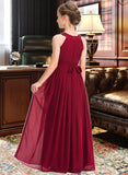 Viv A-Line Scoop Neck Floor-Length Chiffon Junior Bridesmaid Dress With Ruffle Beading Bow(s) UKP0013447